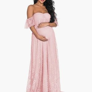 ZIUMUDY Photography Maternity Dress Off Shoulder Lace Baby Shower Pregnant